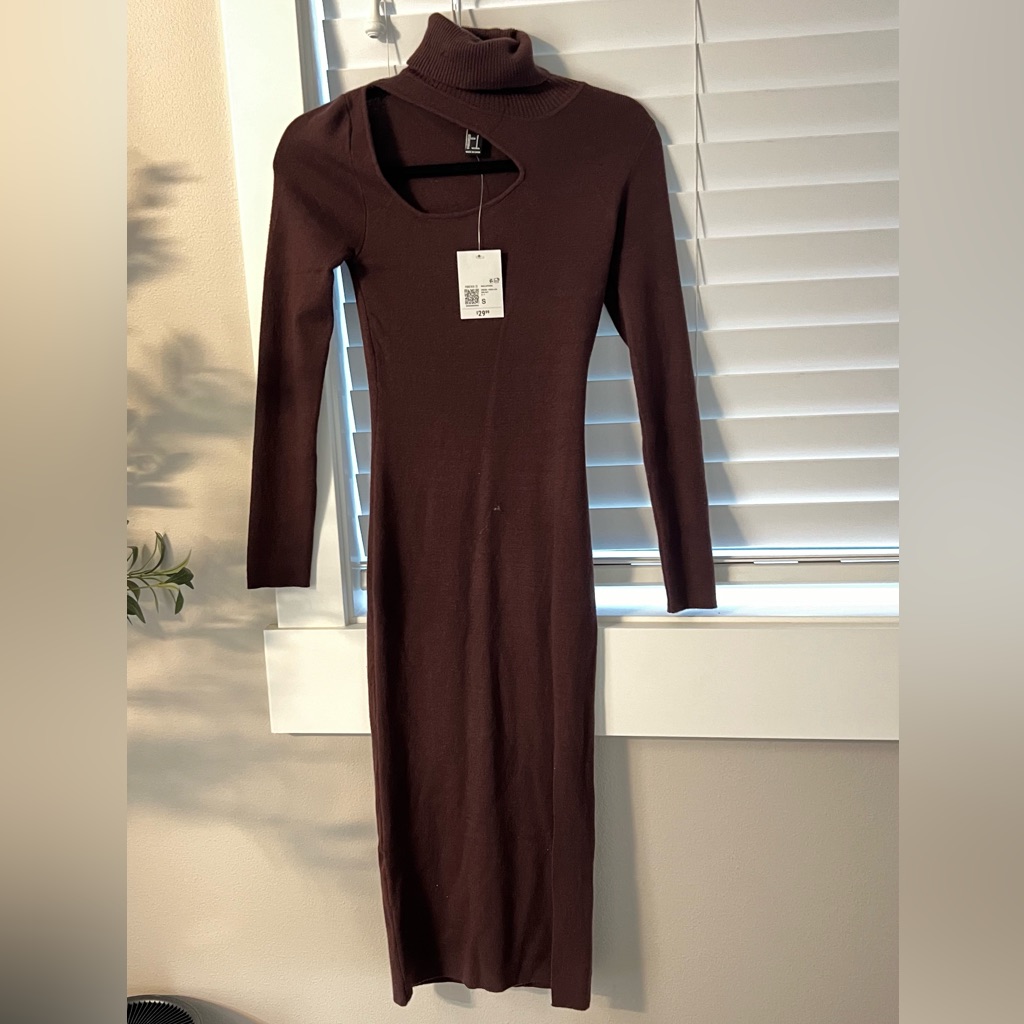 Brown Turtle Neck Bodycon Dress